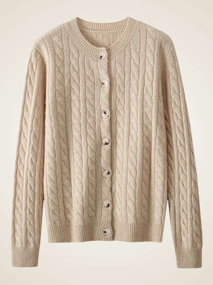 LanlyCashmere Women's Cable Knit Cashmere Cardigan Crew Neck