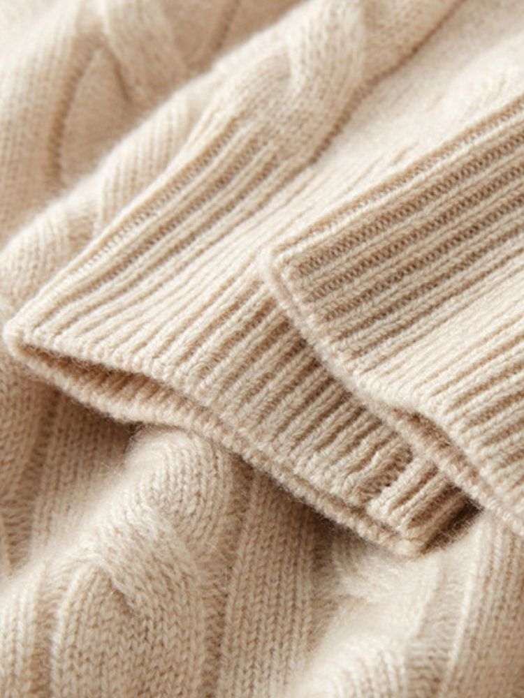 LanlyCashmere Women's Cable Knit Cashmere Cardigan Crew Neck