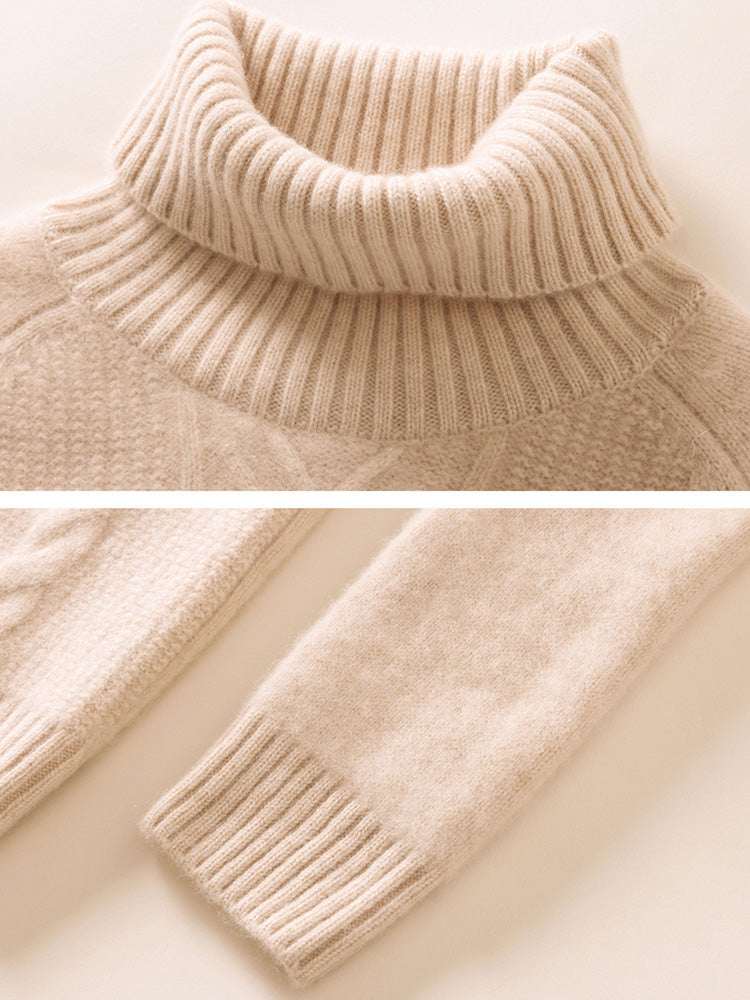 LanlyCashmere Women’s Cable Knit Cashmere Turtleneck Sweater – Slim Fit Pullover