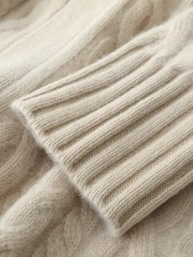 LanlyCashmere Women's Hooded Cable Knit Cashmere Cardigan Coat