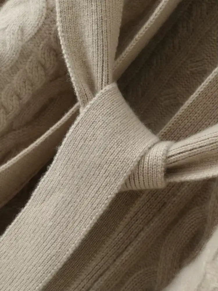 LanlyCashmere Women's Hooded Cable Knit Cashmere Cardigan Coat