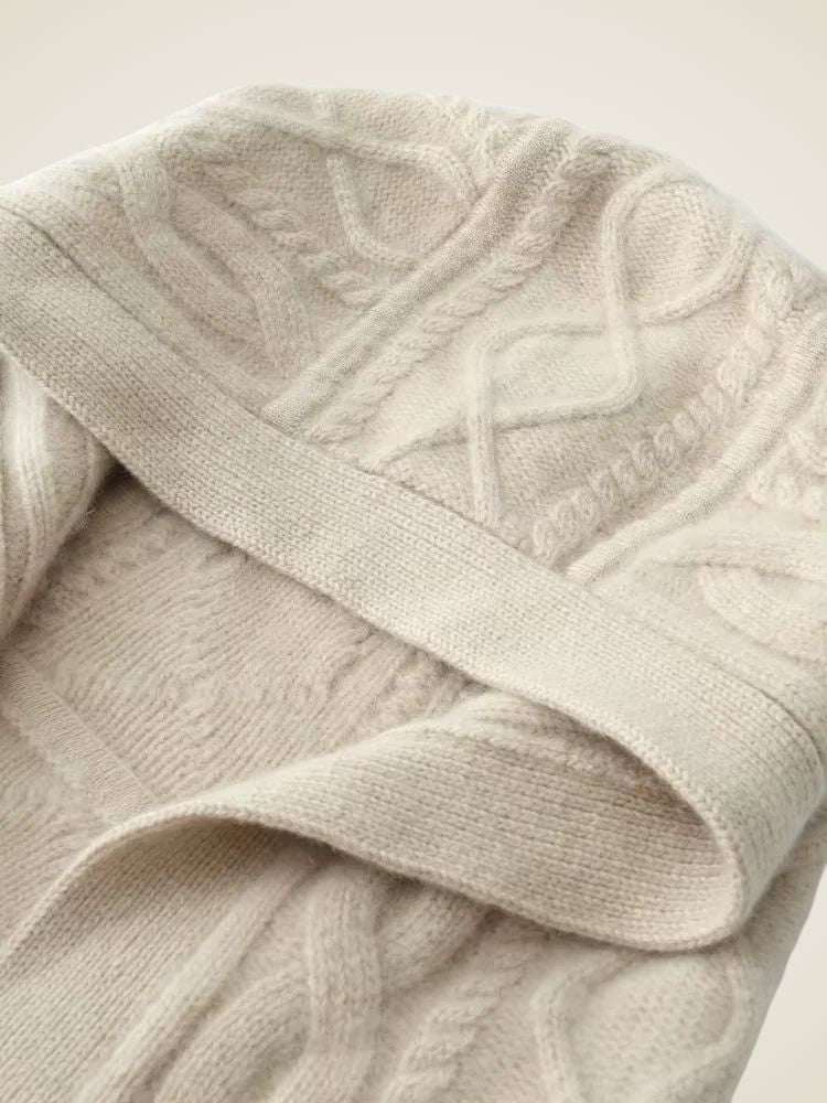 LanlyCashmere Women's Hooded Cable Knit Cashmere Cardigan Coat