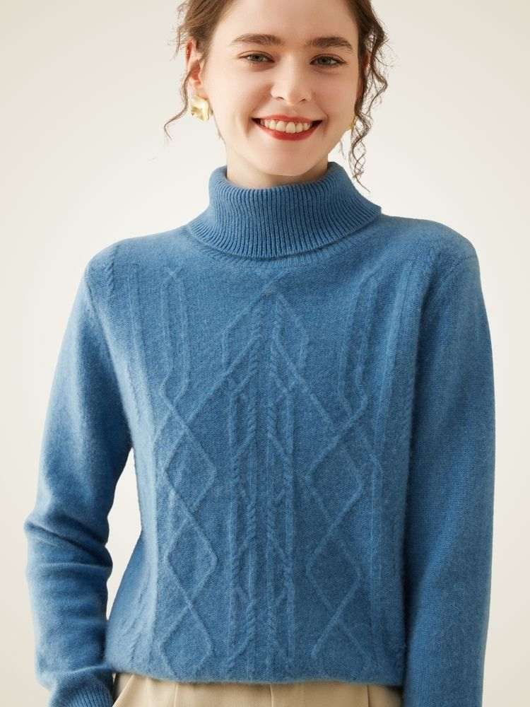 LanlyCashmere Women's Textured Cashmere Turtleneck Sweater