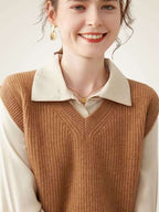 LanlyCashmere Women's V Neck Cashmere Sweater Vest Knit Top