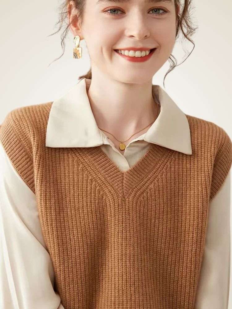 LanlyCashmere Women's V Neck Cashmere Sweater Vest Knit Top