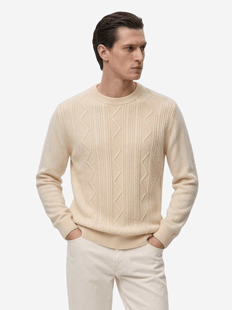 LanlyCashmere 100% Wool Textured Sweater – Soft Knit Crewneck Pullover