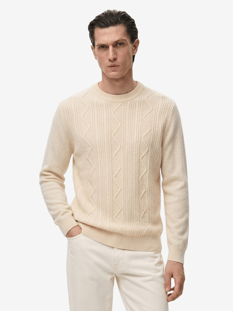 LanlyCashmere 100% Wool Textured Sweater – Soft Knit Crewneck Pullover