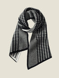LanlyCashmere Houndstooth Cashmere Scarf – Jacquard Knit Slim Winter Scarf