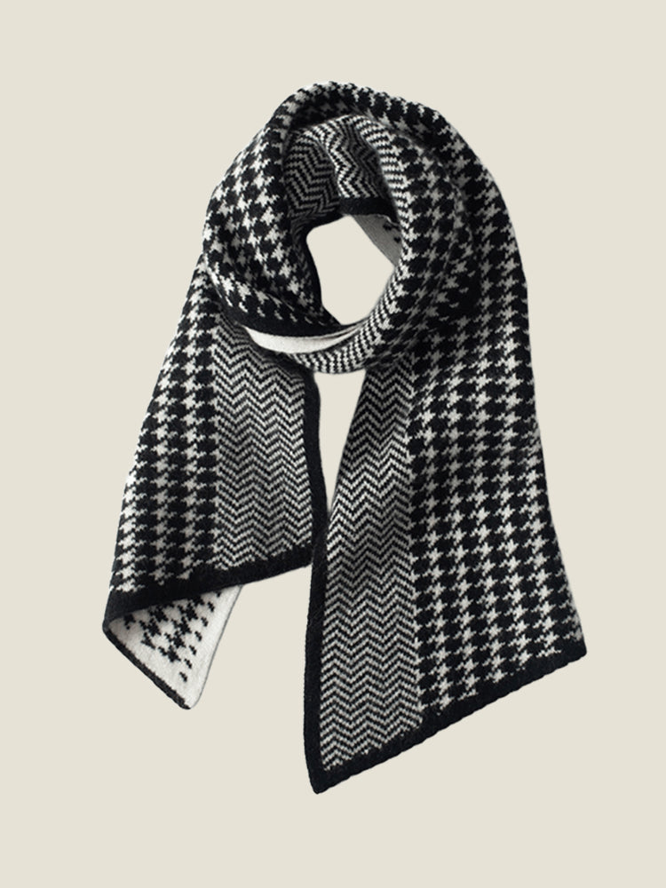 LanlyCashmere Houndstooth Cashmere Scarf – Jacquard Knit Slim Winter Scarf