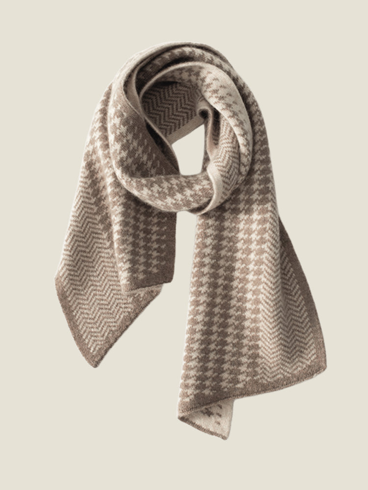 LanlyCashmere Houndstooth Cashmere Scarf – Jacquard Knit Slim Winter Scarf