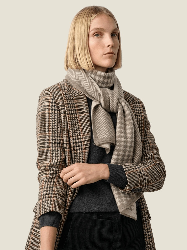 LanlyCashmere Houndstooth Cashmere Scarf – Jacquard Knit Slim Winter Scarf