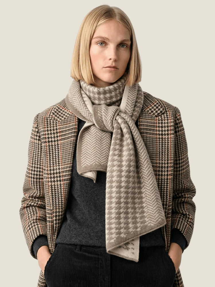LanlyCashmere Houndstooth Cashmere Scarf – Jacquard Knit Slim Winter Scarf