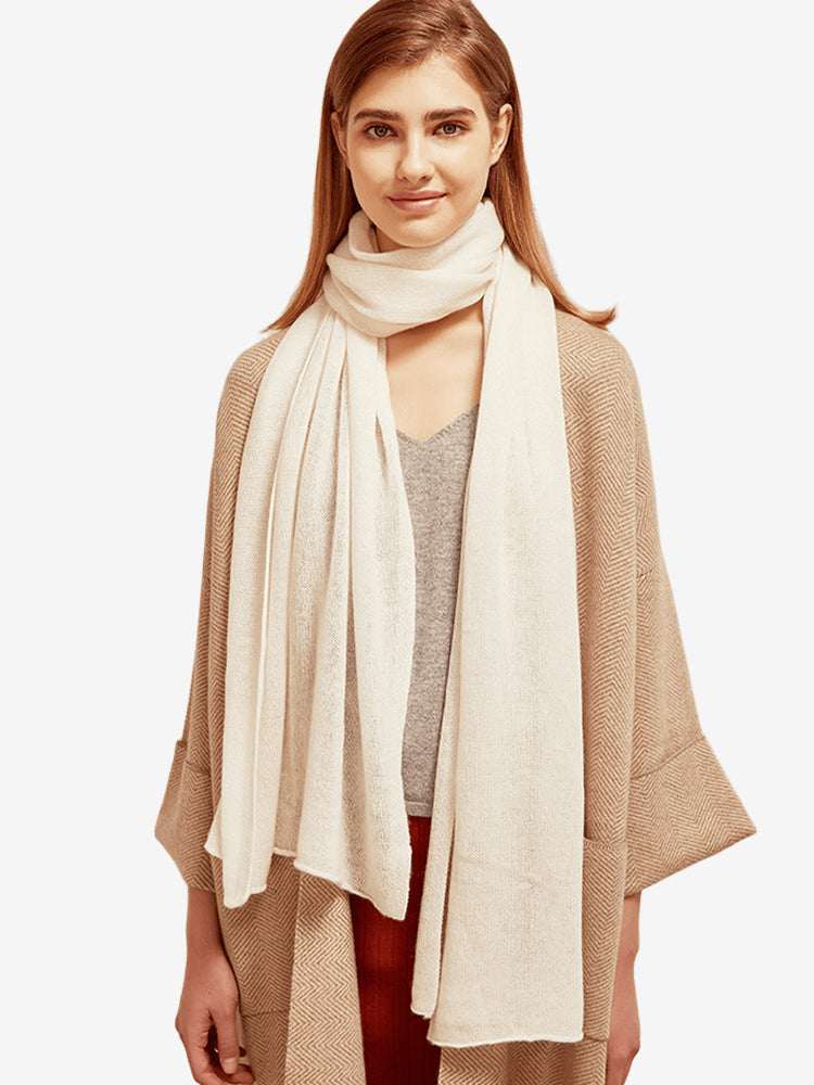 Lanly Cashmere Knit Scarf - 100% Pure Lightweight Ribbed Wrap