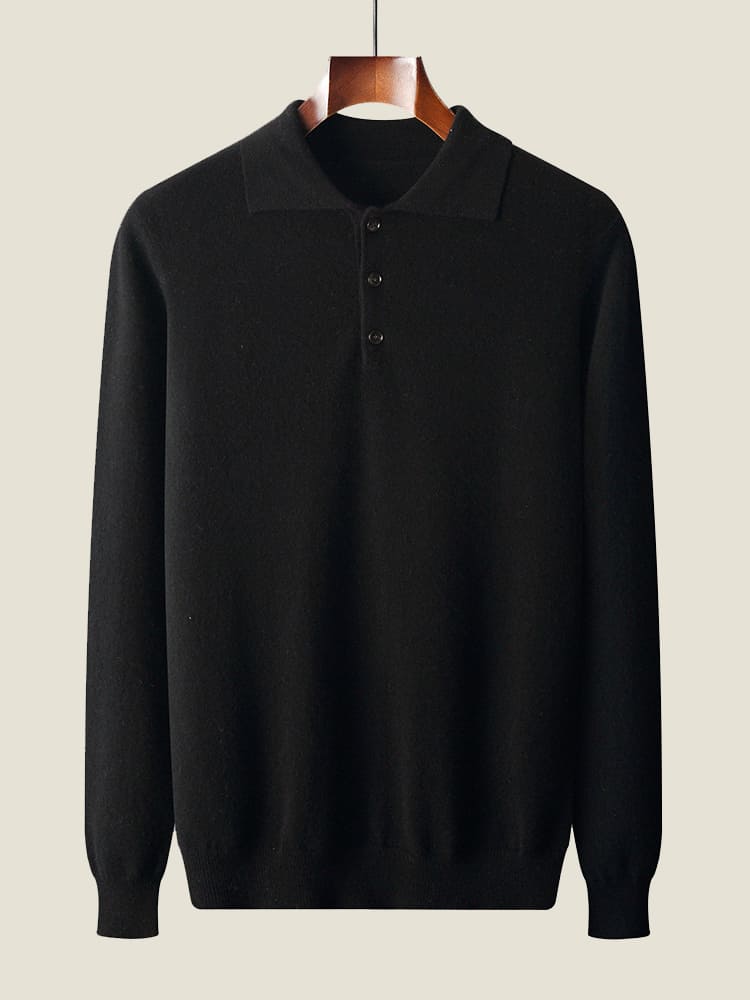 LanlyCashmere Men's Cashmere Polo Sweater Button Collar Knit