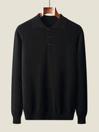 LanlyCashmere Men's Cashmere Polo Sweater Button Collar Knit