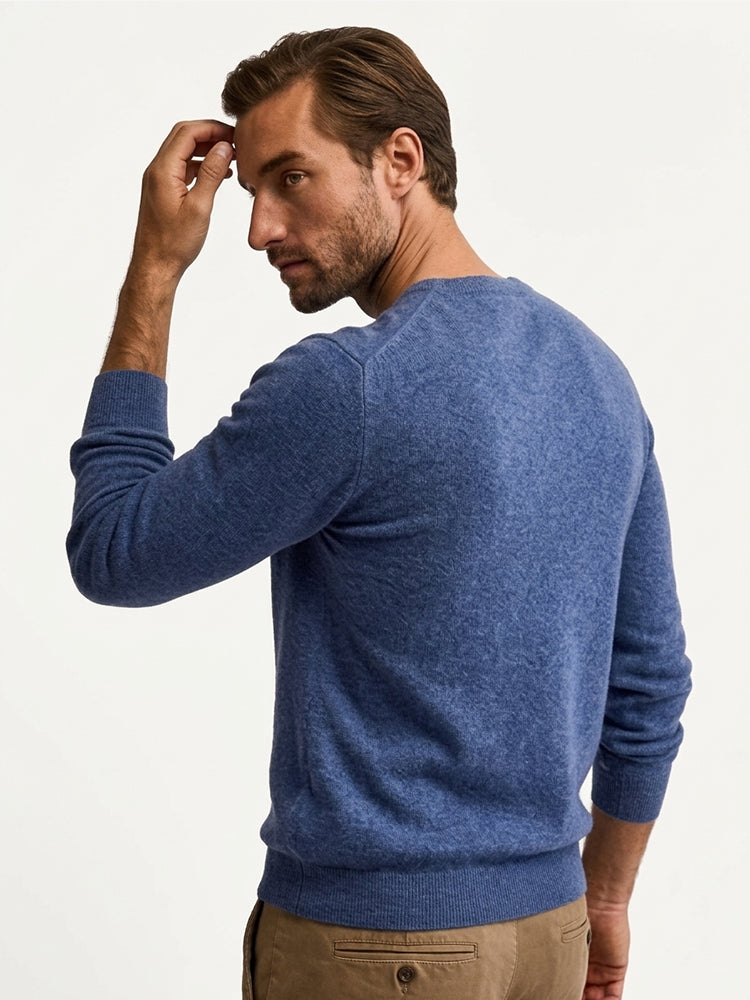 LanlyCashmere Men’s Merino Wool V-Neck Sweater – Lightweight Soft Knit Pullover