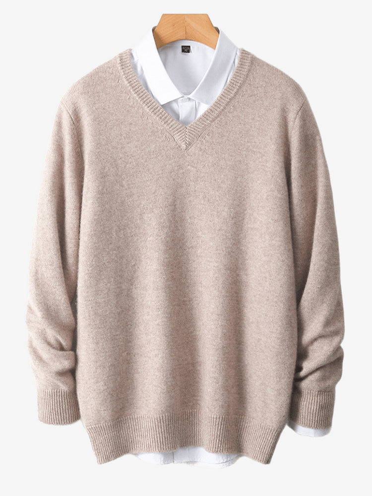 LanlyCashmere Men’s Merino Wool V-Neck Sweater – Lightweight Soft Knit Pullover