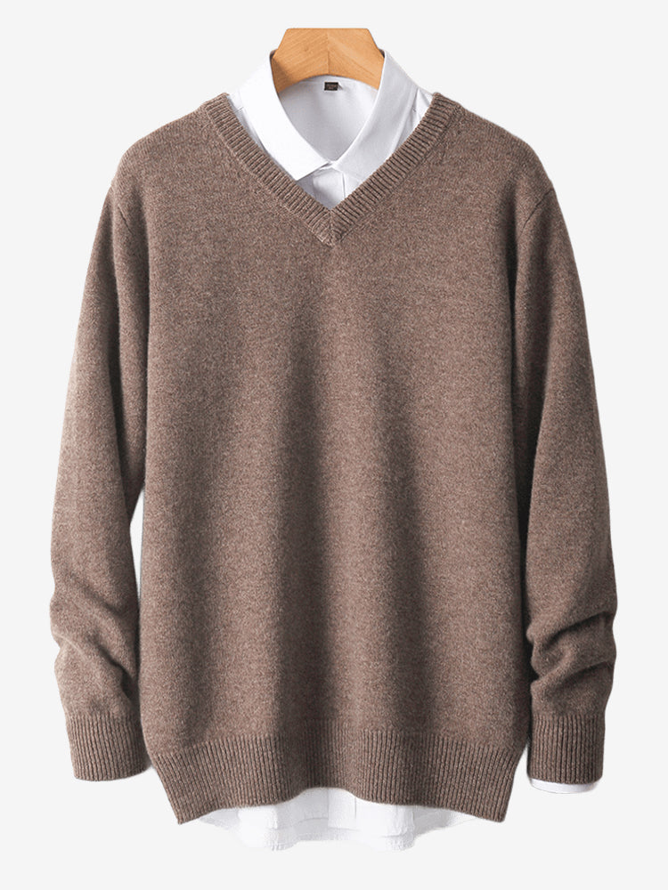 LanlyCashmere Men’s Merino Wool V-Neck Sweater – Lightweight Soft Knit Pullover