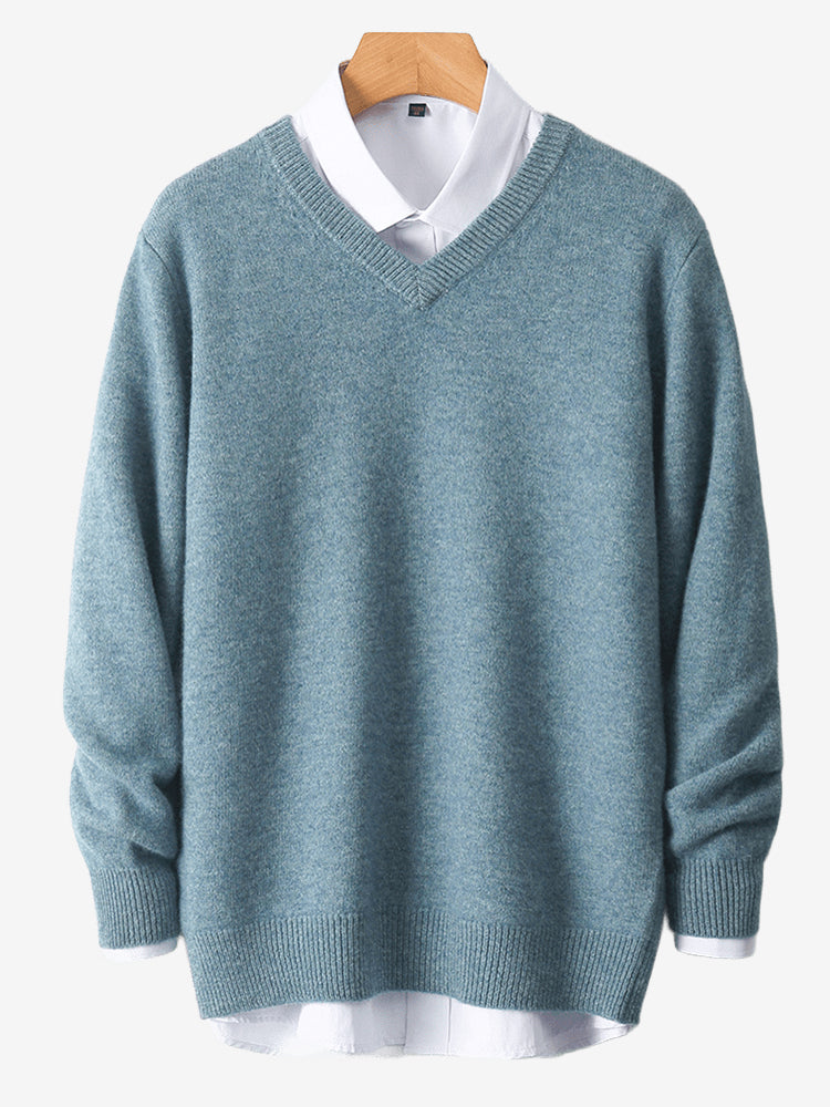 LanlyCashmere Men’s Merino Wool V-Neck Sweater – Lightweight Soft Knit Pullover