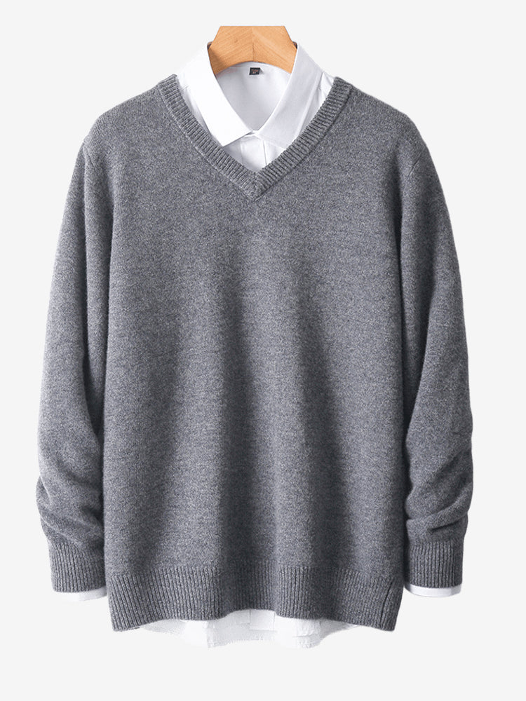 LanlyCashmere Men’s Merino Wool V-Neck Sweater – Lightweight Soft Knit Pullover