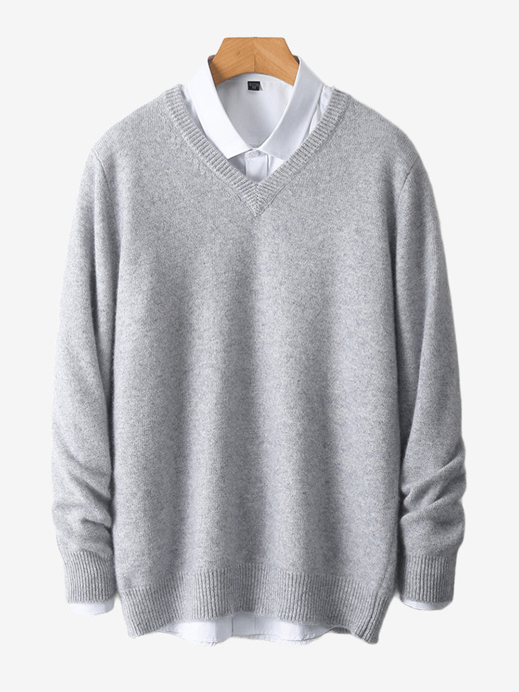 LanlyCashmere Men’s Merino Wool V-Neck Sweater – Lightweight Soft Knit Pullover