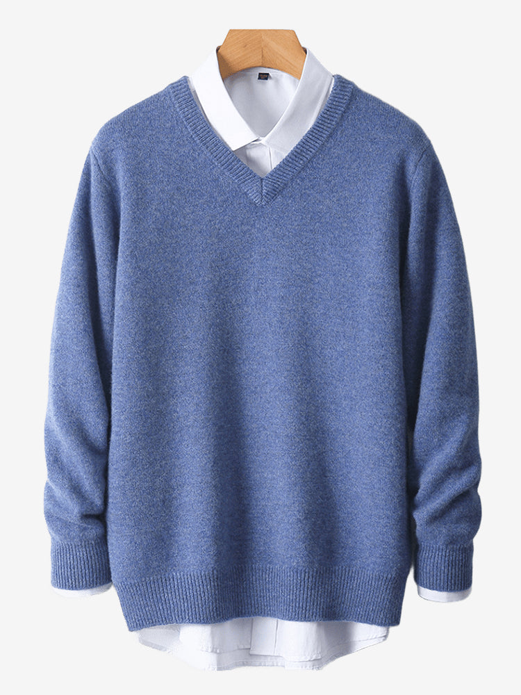 LanlyCashmere Men’s Merino Wool V-Neck Sweater – Lightweight Soft Knit Pullover