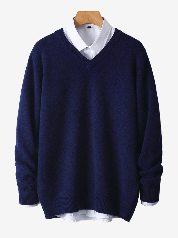 LanlyCashmere Men’s Merino Wool V-Neck Sweater – Lightweight Soft Knit Pullover