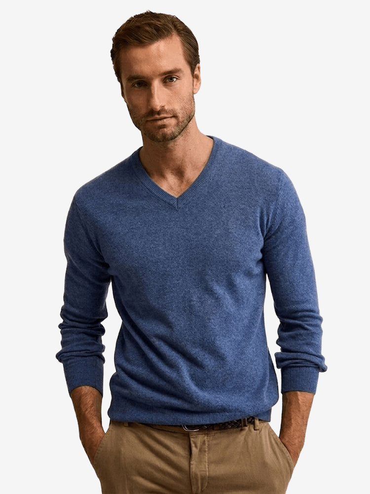 LanlyCashmere Men’s Merino Wool V-Neck Sweater – Lightweight Soft Knit Pullover
