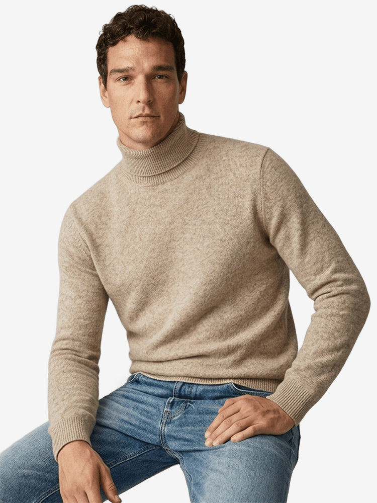 LanlyCashmere Men's Mongolian Cashmere Roll Neck Turtleneck Sweater