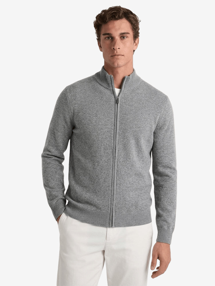 LanlyCashmere Men’s Premium Mongolia Cashmere Full-Zip Mock Neck Cardigan