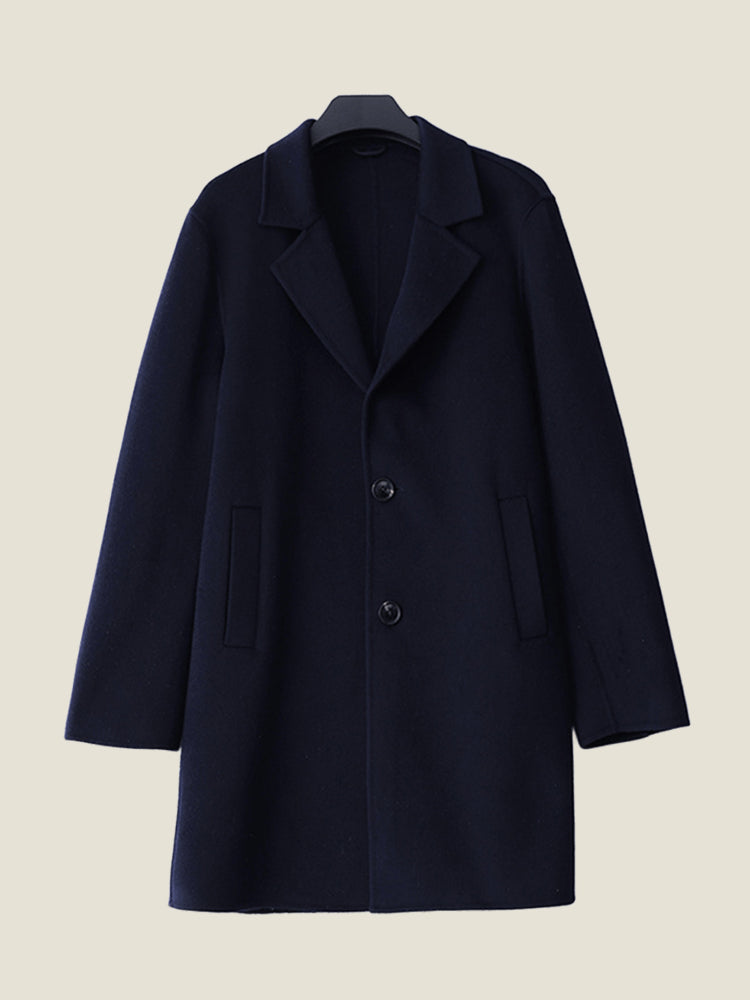 Lanly Cashmere Mid-Length Overcoat - Navy 100% Pure Cashmere Car Coat