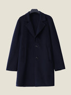 Lanly Cashmere Mid-Length Overcoat - Navy 100% Pure Cashmere Car Coat