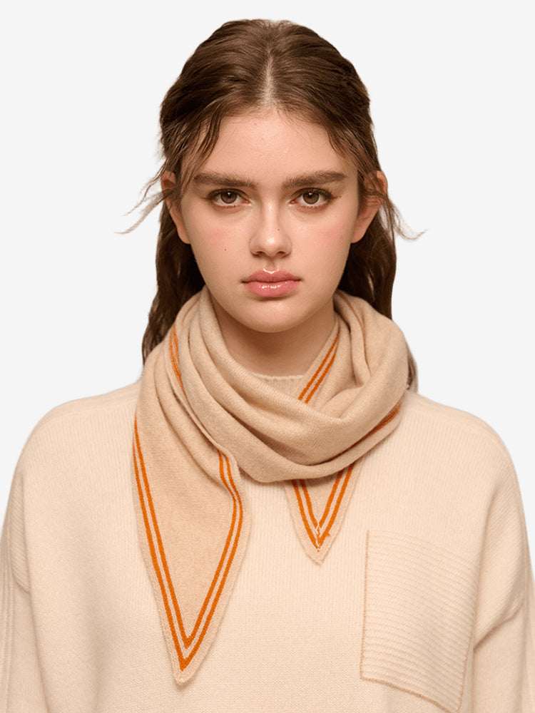 Lanly Cashmere Triangle Scarf - 100% Premium Knit Striped Neckerchief