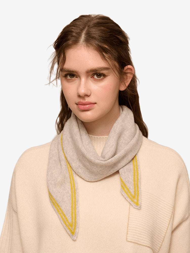 Lanly Cashmere Triangle Scarf - 100% Premium Knit Striped Neckerchief