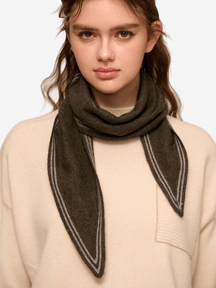 Lanly Cashmere Triangle Scarf - 100% Premium Knit Striped Neckerchief