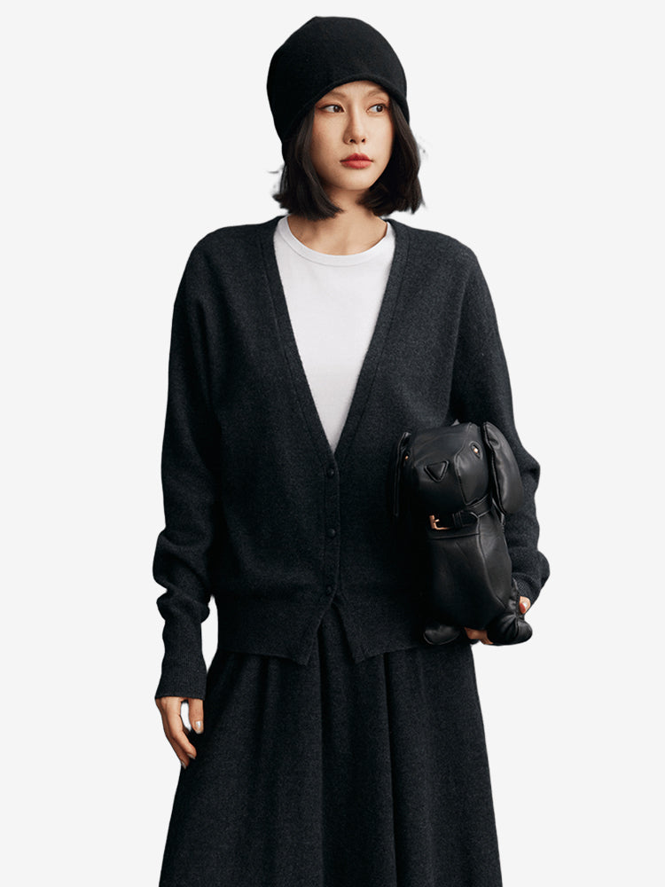 Lanly Cashmere V-Neck Cardigan - Premium Mongolia Knit Sweater