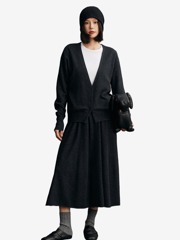 Lanly Cashmere V-Neck Cardigan - Premium Mongolia Knit Sweater