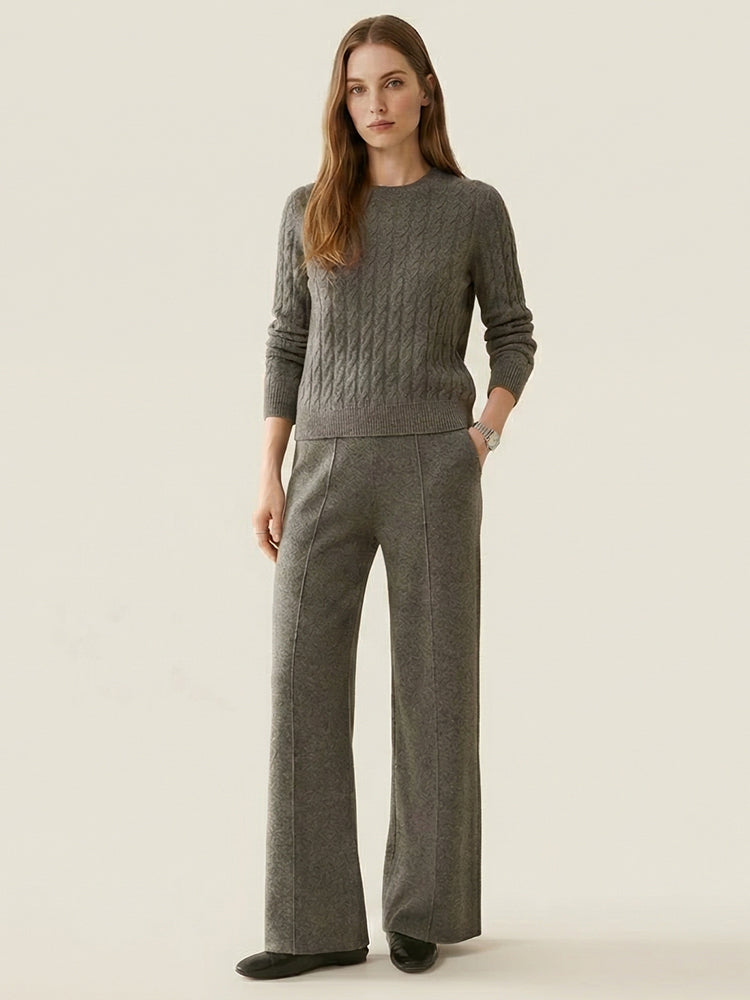 LanlyCashmere Women's Cashmere Knit Pants Wide Leg Lounge
