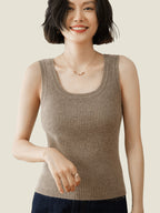 LanlyCashmere Women’s Cashmere Tank Top – Ribbed Knit Sleeveless Sweater