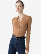 LanlyCashmere Women’s Collared Cashmere Cardigan – Slim Fit Button Knit Top