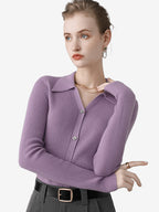 LanlyCashmere Women’s Collared Cashmere Cardigan – Slim Fit Button Knit Top