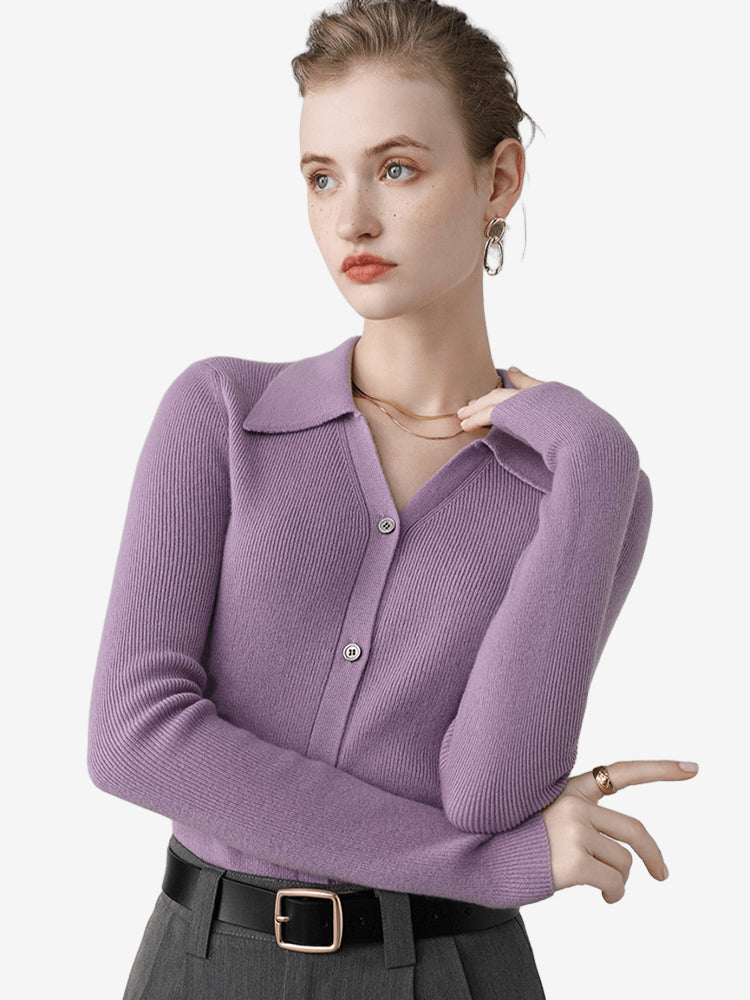 LanlyCashmere Women’s Collared Cashmere Cardigan – Slim Fit Button Knit Top