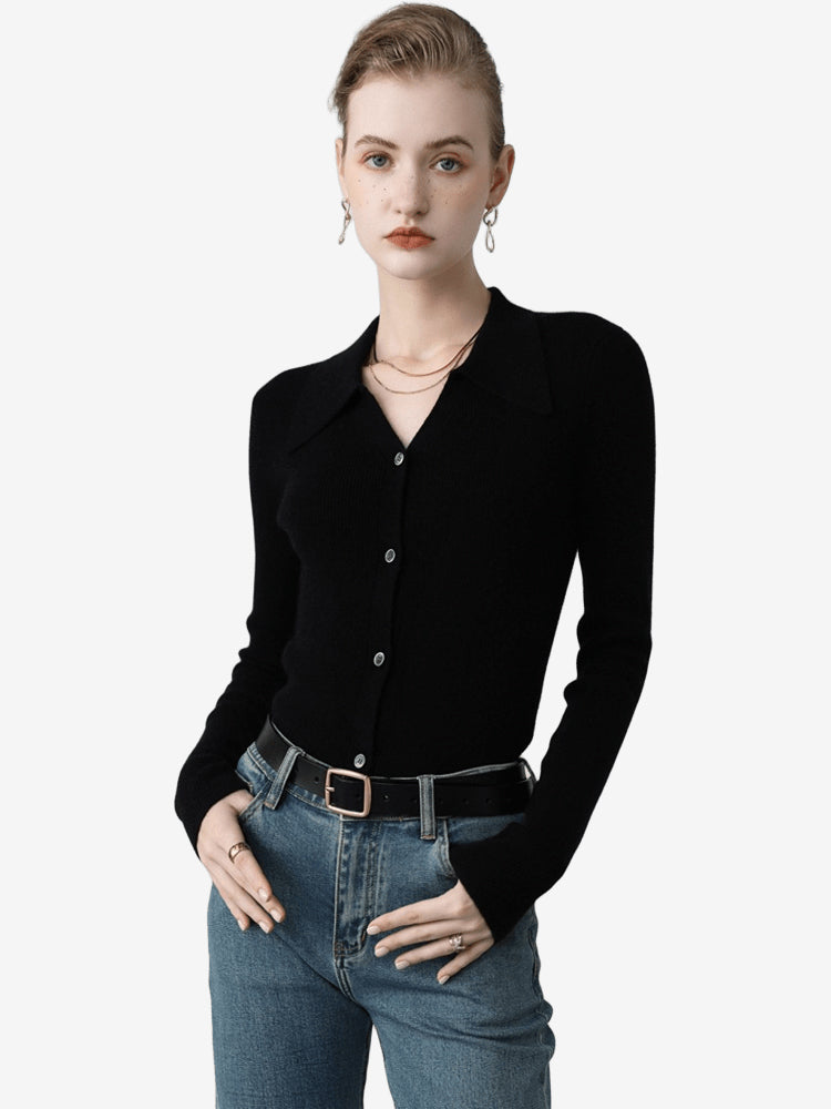 LanlyCashmere Women’s Collared Cashmere Cardigan – Slim Fit Button Knit Top