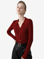 LanlyCashmere Women’s Collared Cashmere Cardigan – Slim Fit Button Knit Top