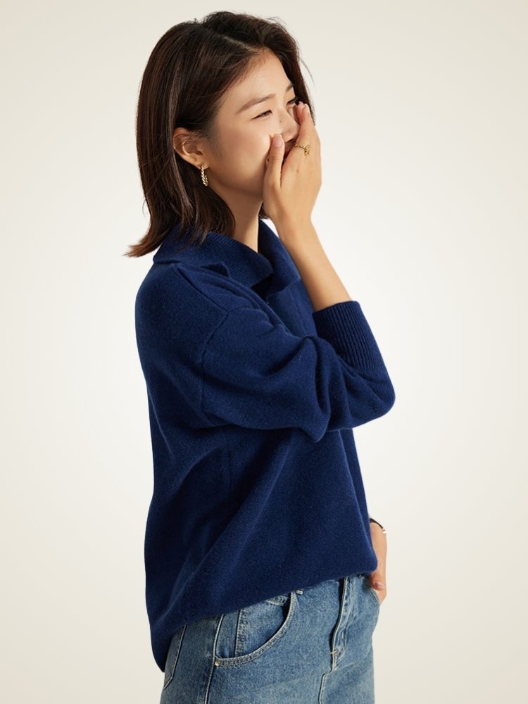 LanlyCashmere Asymmetric Collar Sweater - Grey Mongolia Cashmere Pullover