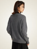 LanlyCashmere Asymmetric Collar Sweater - Grey Mongolia Cashmere Pullover