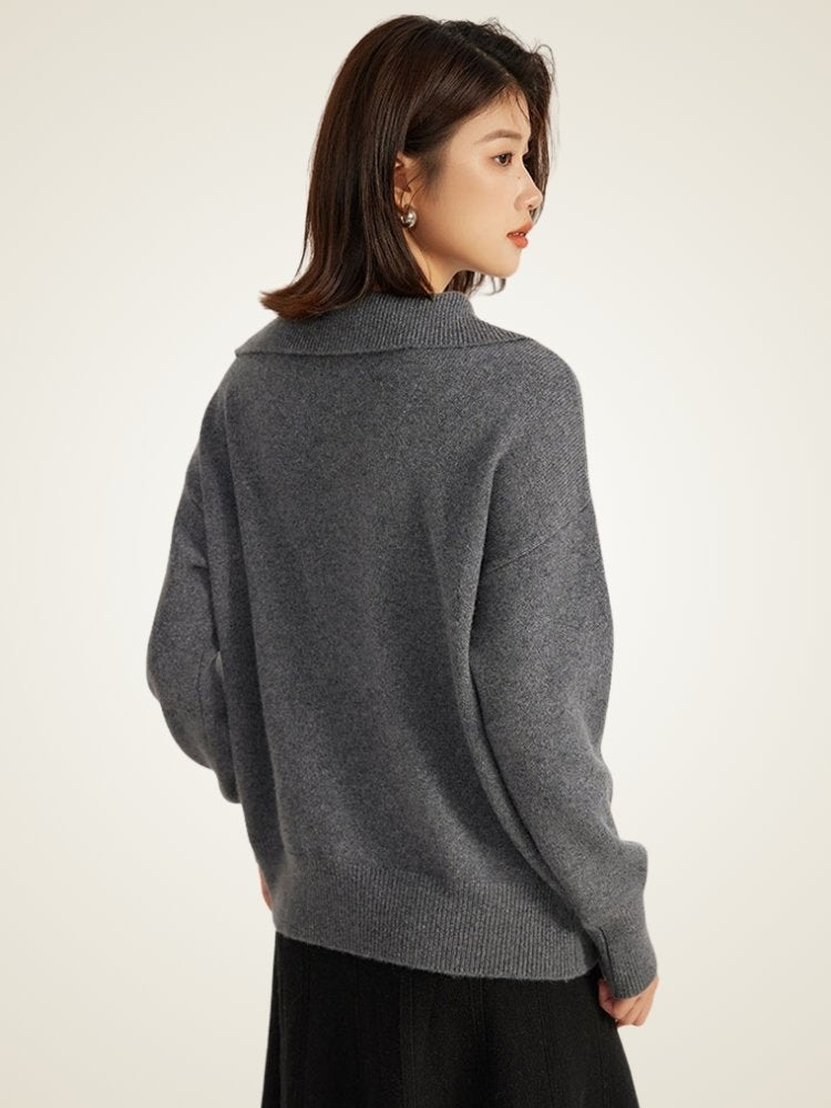 LanlyCashmere Asymmetric Collar Sweater - Grey Mongolia Cashmere Pullover