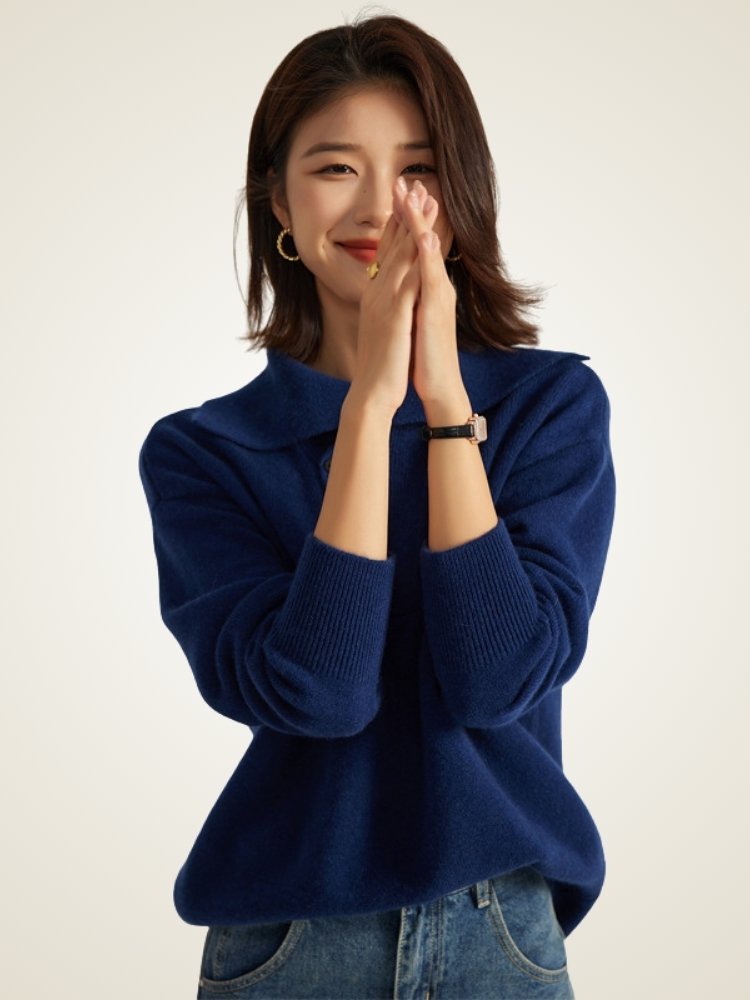 LanlyCashmere Asymmetric Collar Sweater - Grey Mongolia Cashmere Pullover