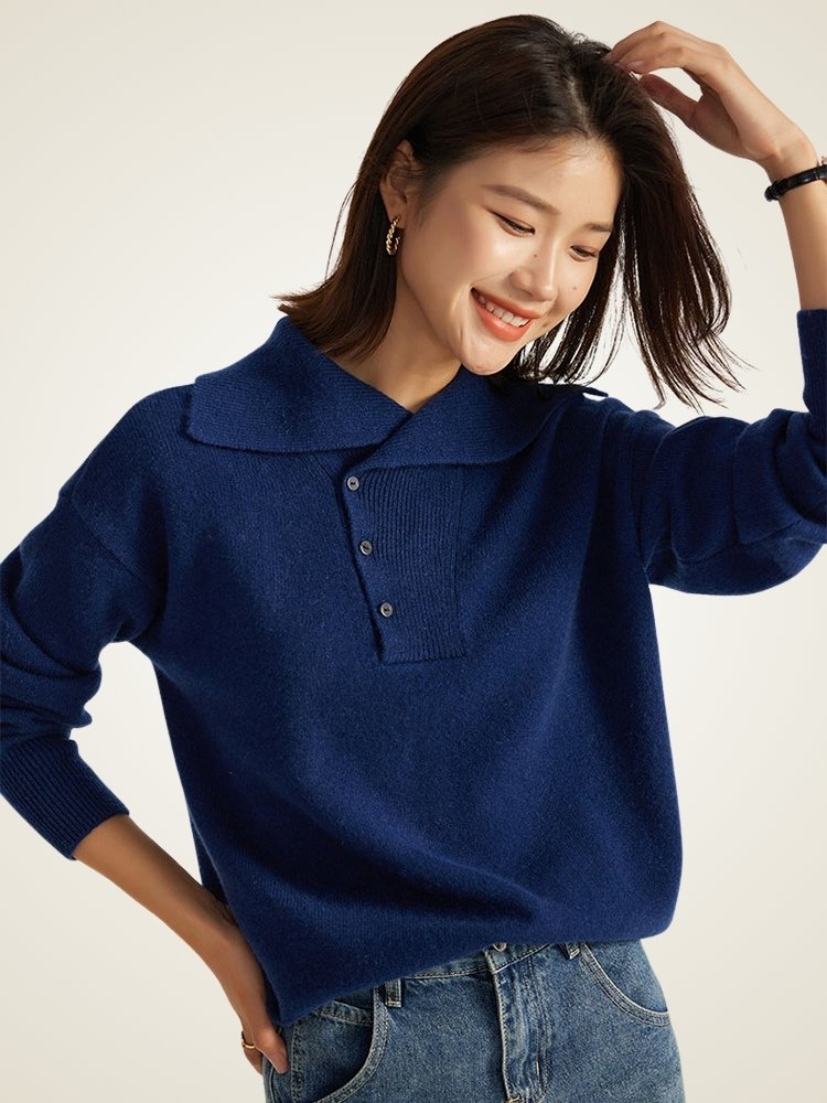 LanlyCashmere Asymmetric Collar Sweater - Grey Mongolia Cashmere Pullover