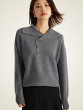 LanlyCashmere Asymmetric Collar Sweater - Grey Mongolia Cashmere Pullover